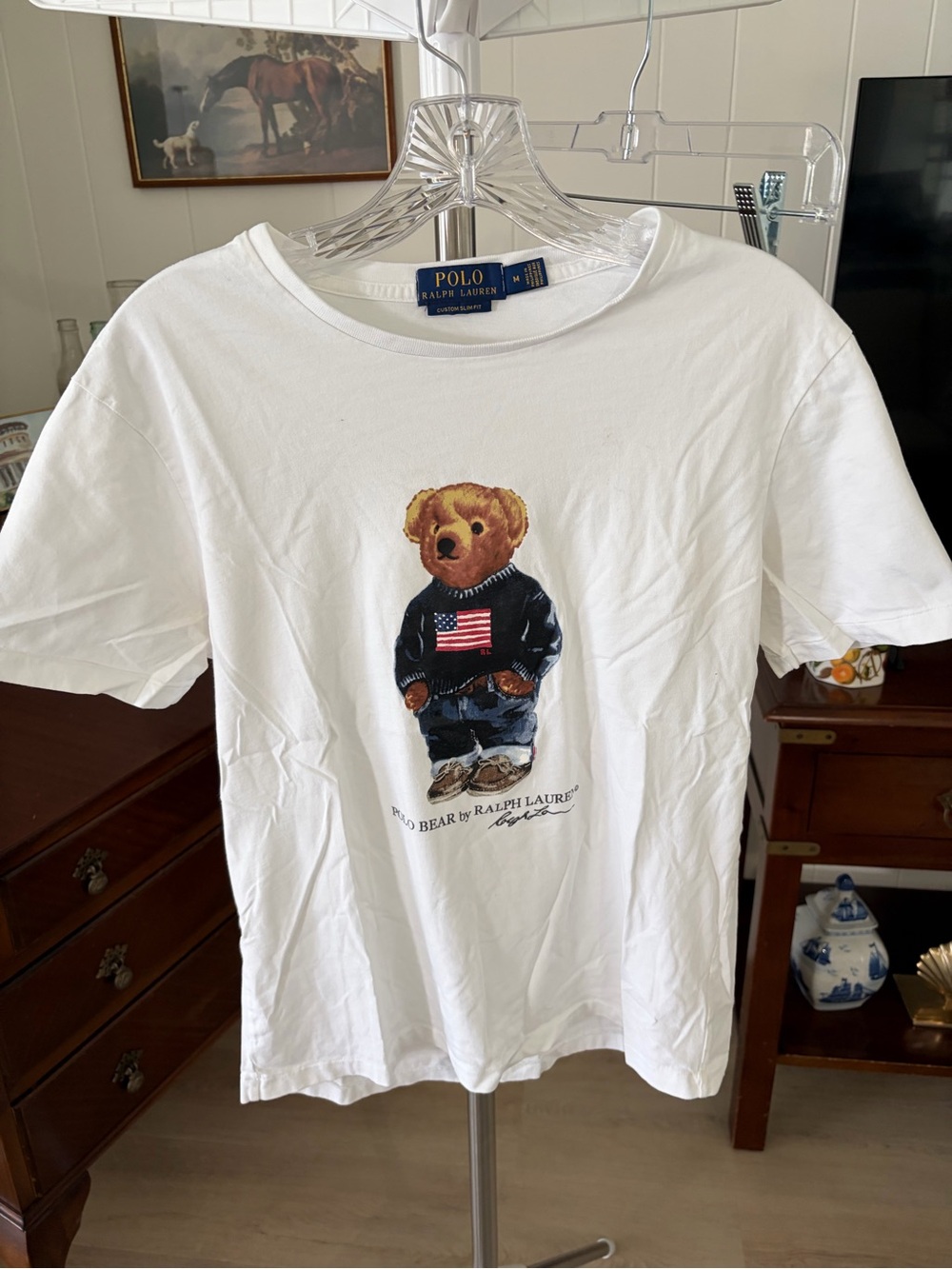 Polo by Ralph Lauren White American Flag Bear Graphic Tee